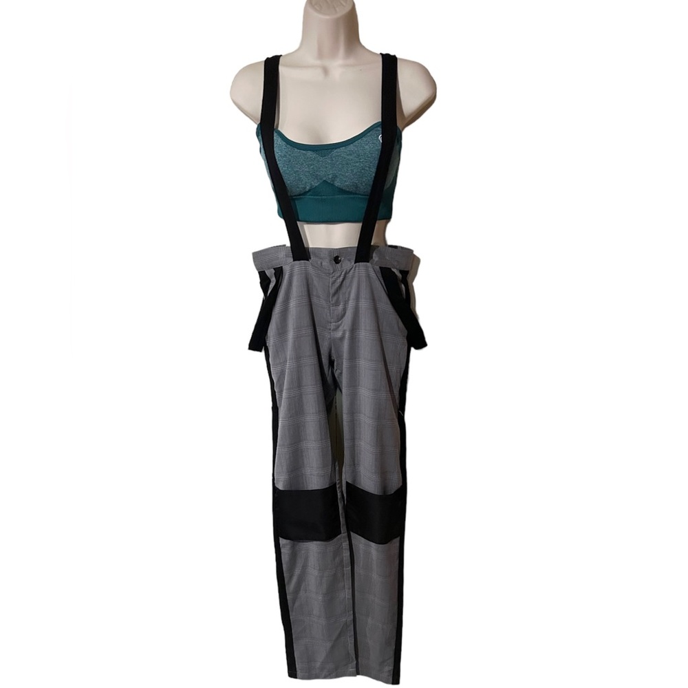Gray and Black Women's Suspender Pants